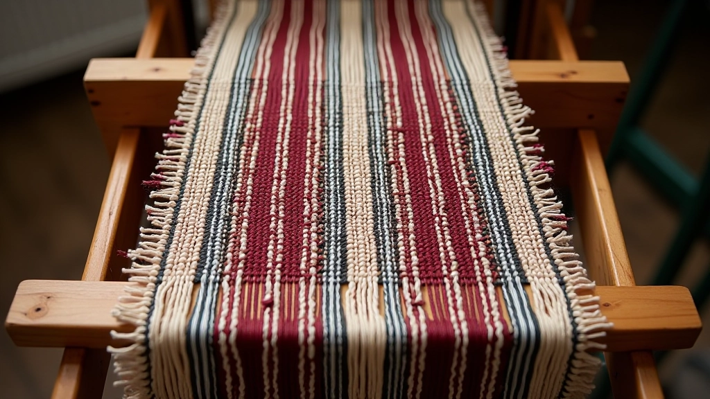Partially completed woven belt showing how loose threads appear at the edges