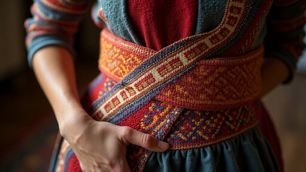 Detailed view of traditionally woven Latvian belt showing intricate geometric patterns