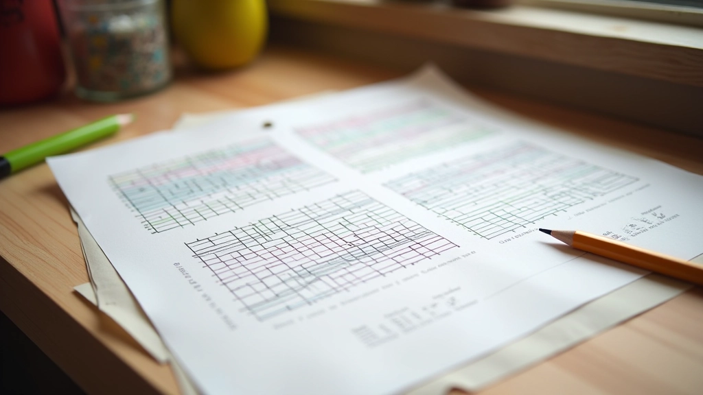 Workspace showing pattern chart with marked rows using highlighter and pencil notations